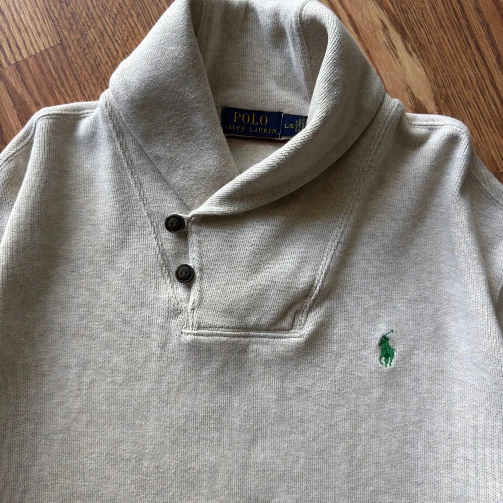 Polo Ralph Lauren Shawl Collar Sweatshirt Men's L Oatmeal‎ Beige Preppy